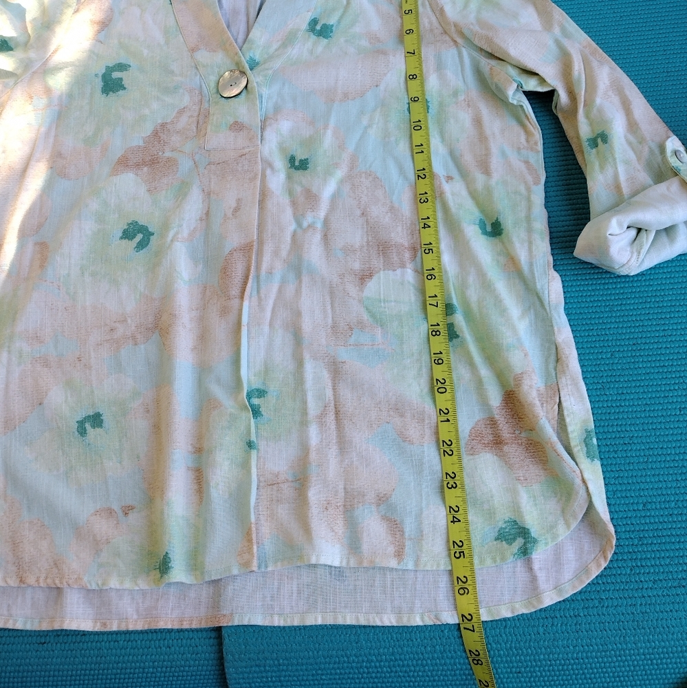 NWT Ruby Rd Womens Pullover Roll Tab Sleeves Floral Multicolor Blouse Size PL - Picture 10 of 11